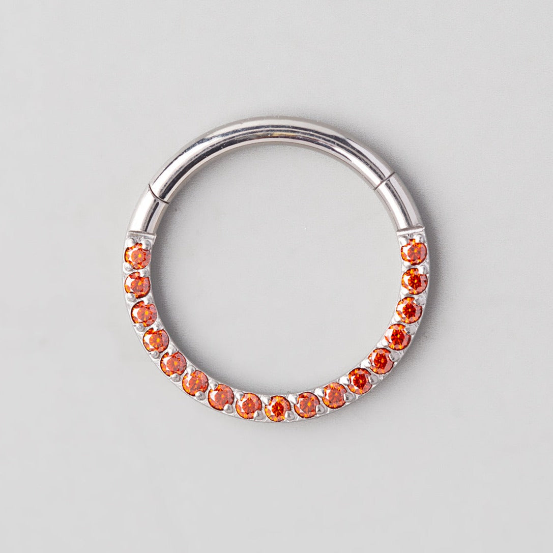 Hinged Segment Ring Front Face CZ in Red - Titanium - Camden Body Jewellery