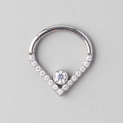 Hinged Segment Ring Heart Shape CZ Clear Gem in Silver - Titanium - Camden Body Jewellery