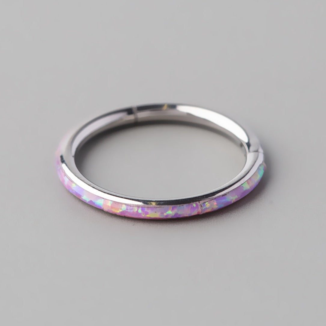 Hinged Segment Ring Side Face in Pink Opal - Titanium - Camden Body Jewellery