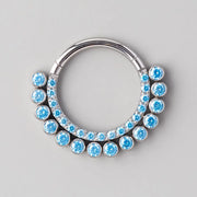 Hinged Segment Ring CZ Face & Bezel CZ Line Up in Aqua - Titanium - Camden Body Jewellery