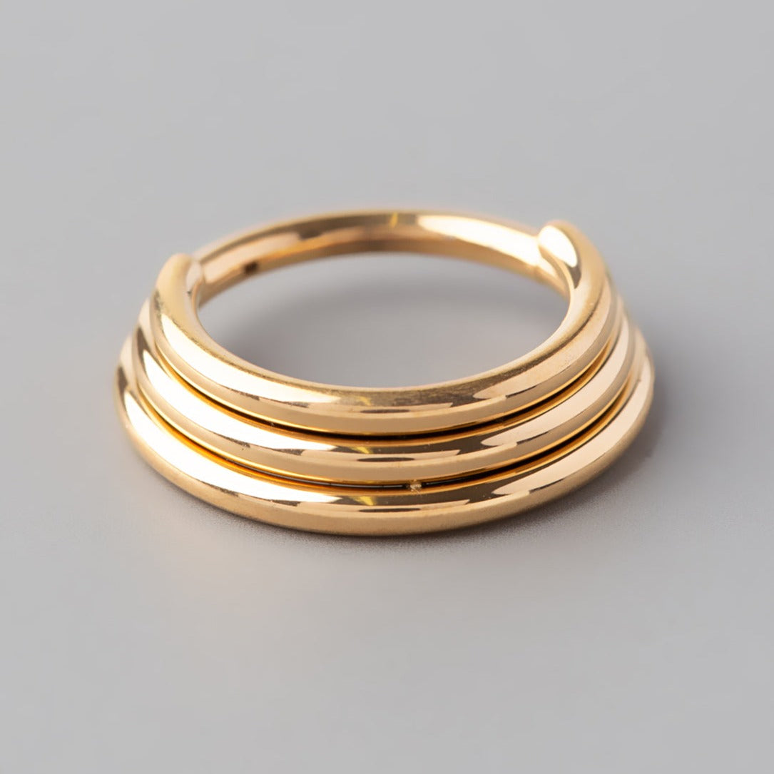 Hinged Segment Ring 3 Tier Stacked in Gold - Titanium - Camden Body Jewellery