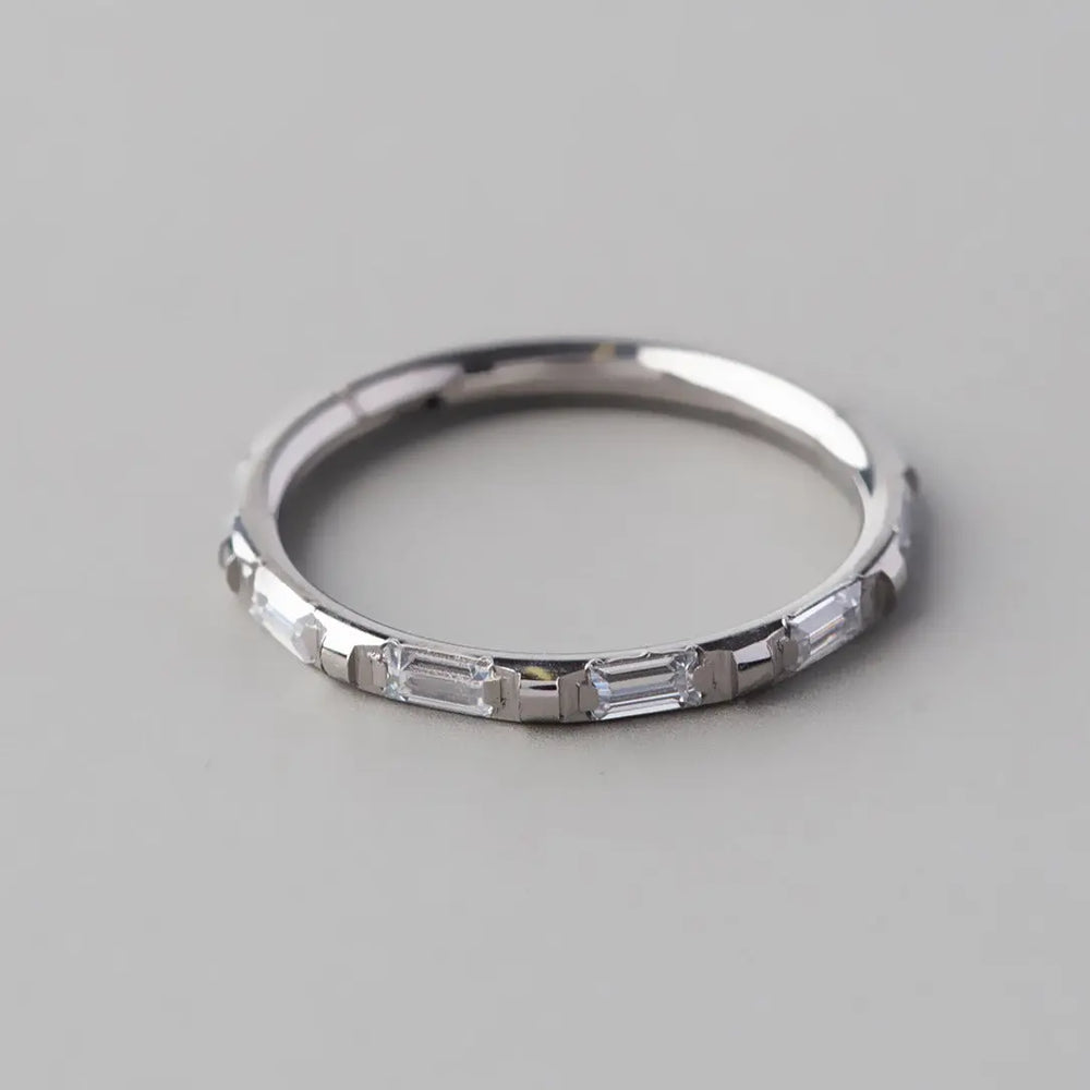 Hinged Segment Ring Blaze Oblong CZ in Silver - Titanium