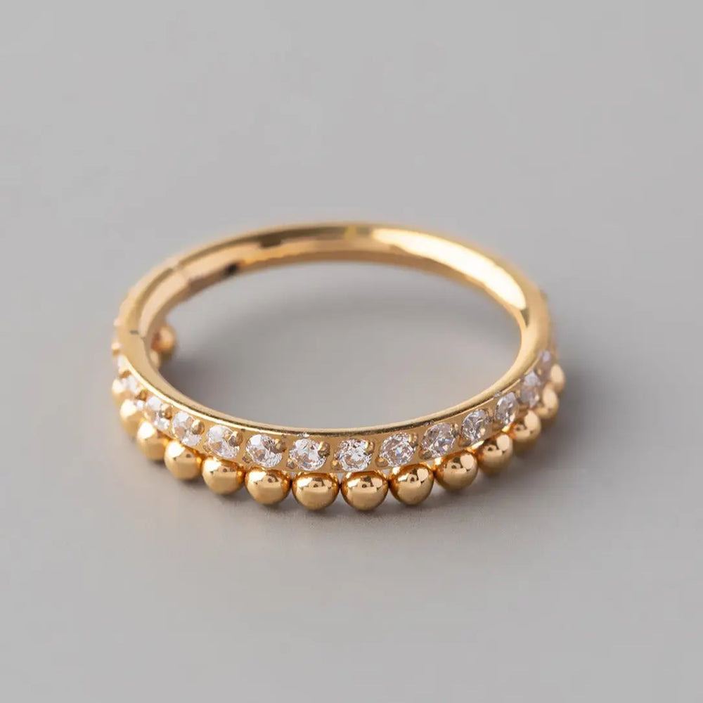 Hinged Segment Ring Paved Side with Balls Weld in Gold - Titanium