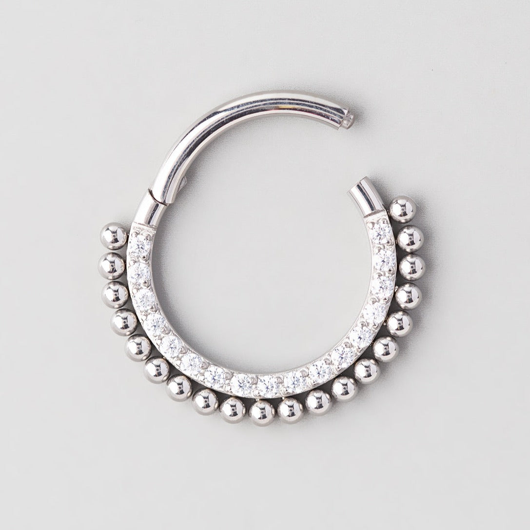 Hinged Segment Ring Front Face CZ with Balls Weld in Silver  - Titanium - Camden Body Jewellery