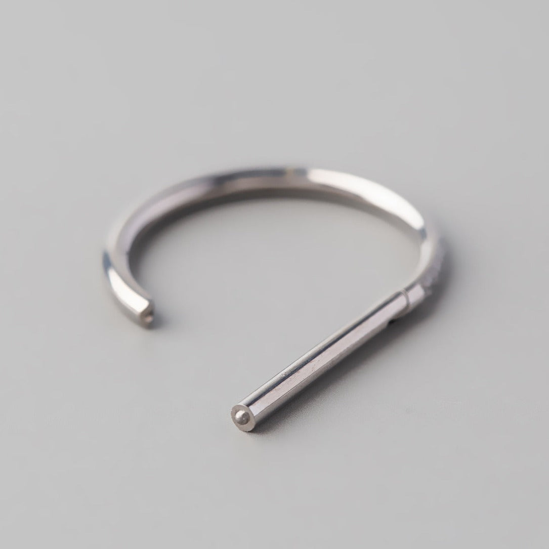 Hinged Segment Ring D Shape Half Side CZ Paved in Silver - Titanium - Camden Body Jewellery