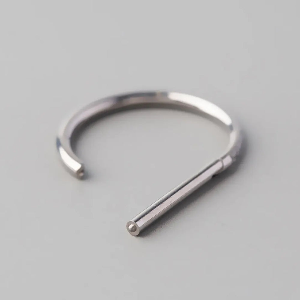 Hinged Segment Ring D Shape Half Side CZ Paved in Silver - Titanium