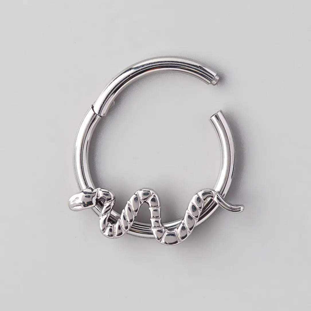 Hinged Segment Ring Snake in Silver - Titanium - Camden Body Jewellery