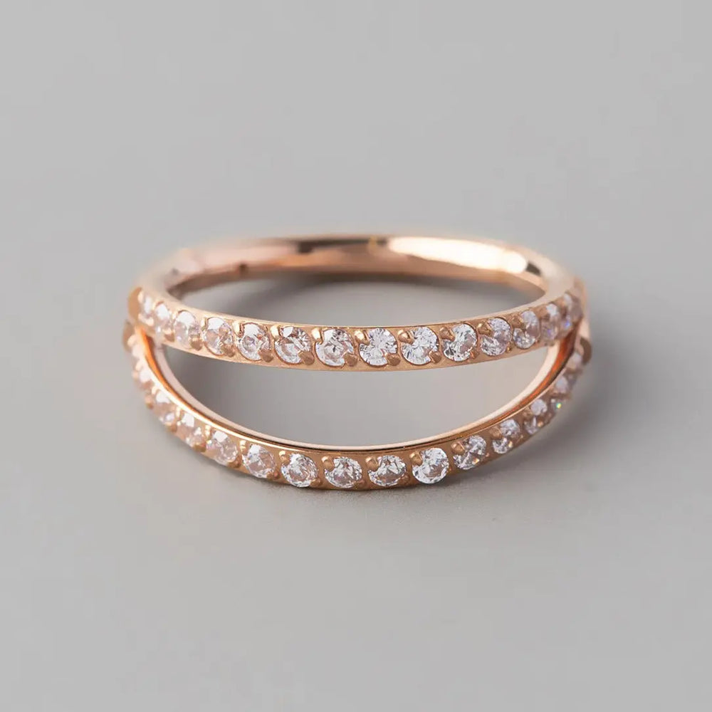 Hinged Segment Ring Double Stack CZ Faced in Rose Gold - Titanium