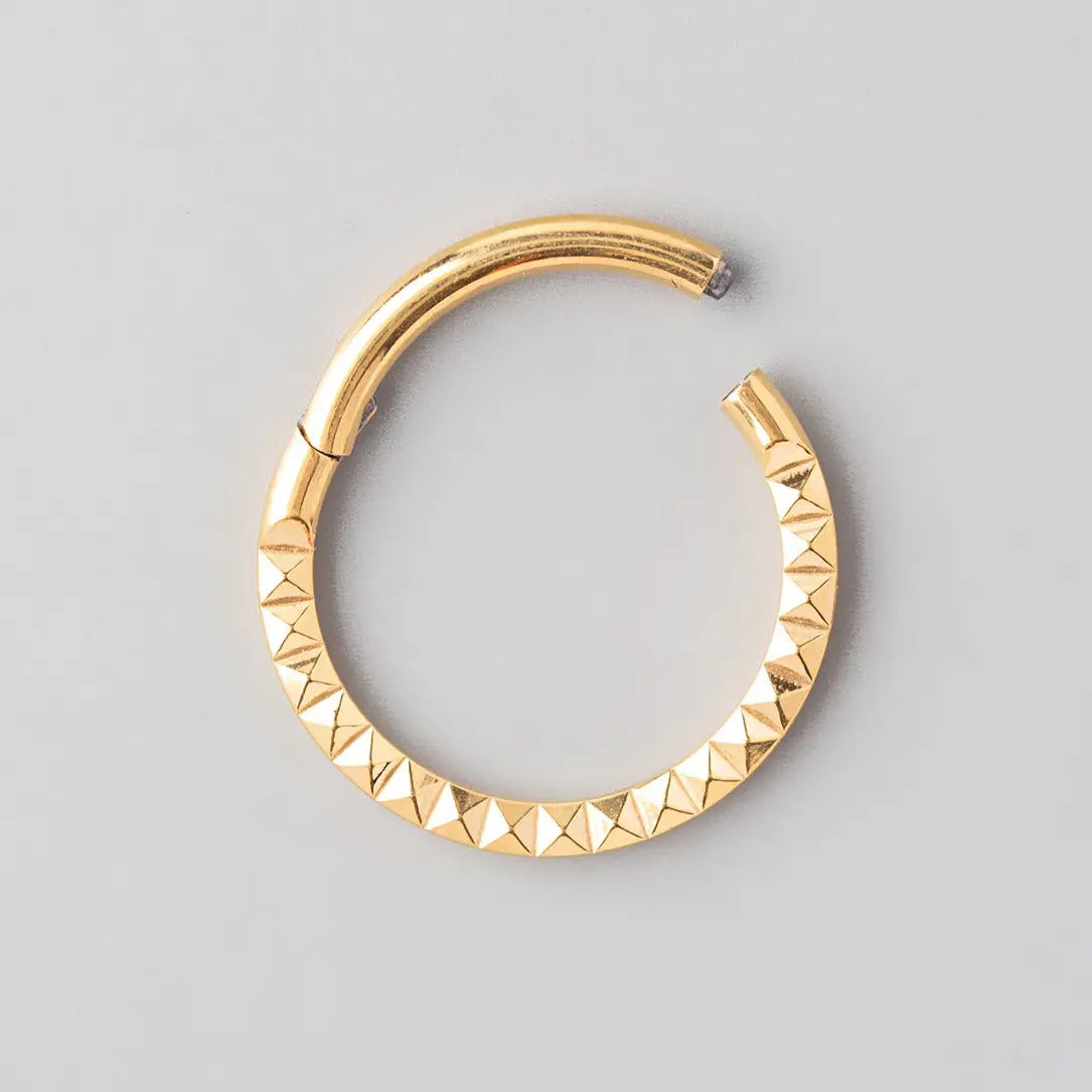 Hinged Segment Ring Front Face Square Cut in Gold - Titanium - Camden Body Jewellery