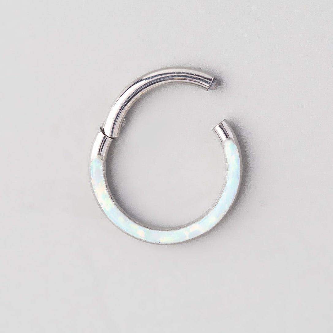 Hinged Segment Ring Front Face in White Opal - Titanium - Camden Body Jewellery