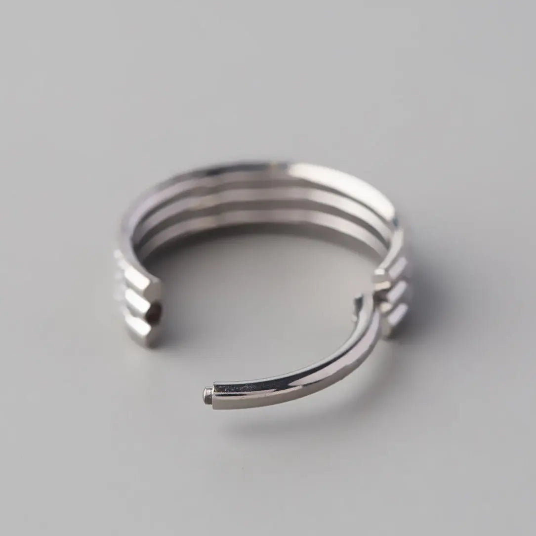 Hinged Segment Huggie Triple Rows CZ Paved in Silver (Pair) - Titanium - Camden Body Jewellery