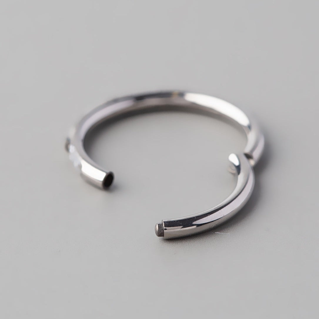 Hinged Segment Ring Blaze Oblong CZ in Silver - Titanium - Camden Body Jewellery