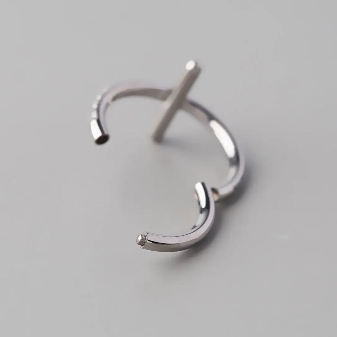 Hinged Segment Ring CZ Pave Side Cross in Silver - Titanium - Camden Body Jewellery