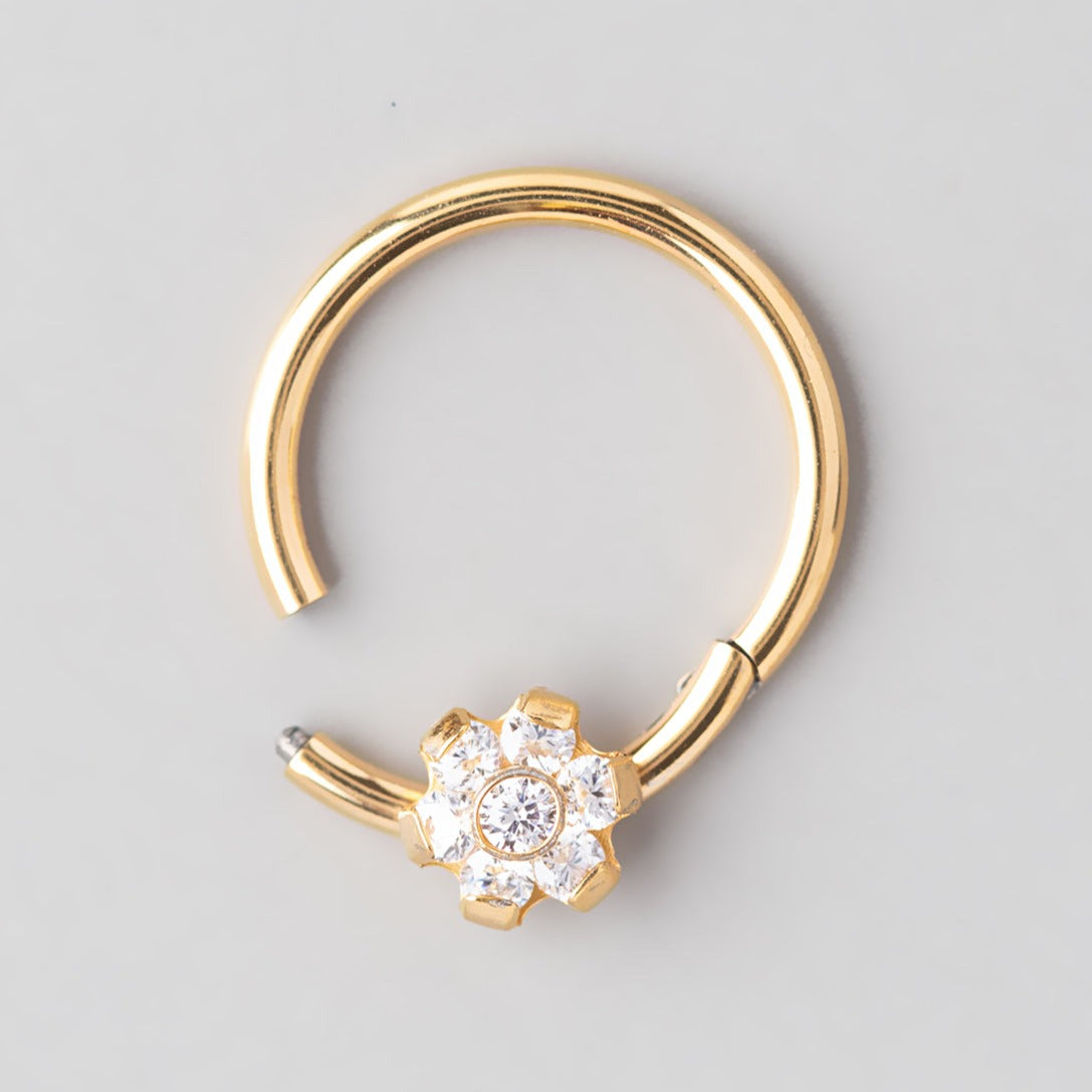 Hinged Segment Ring 6 CZ Flower in Gold  - Titanium - Camden Body Jewellery