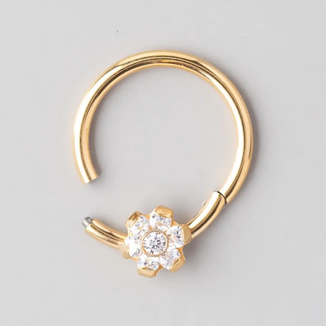 Hinged Segment Ring 6 CZ Flower in Gold  - Titanium - Camden Body Jewellery