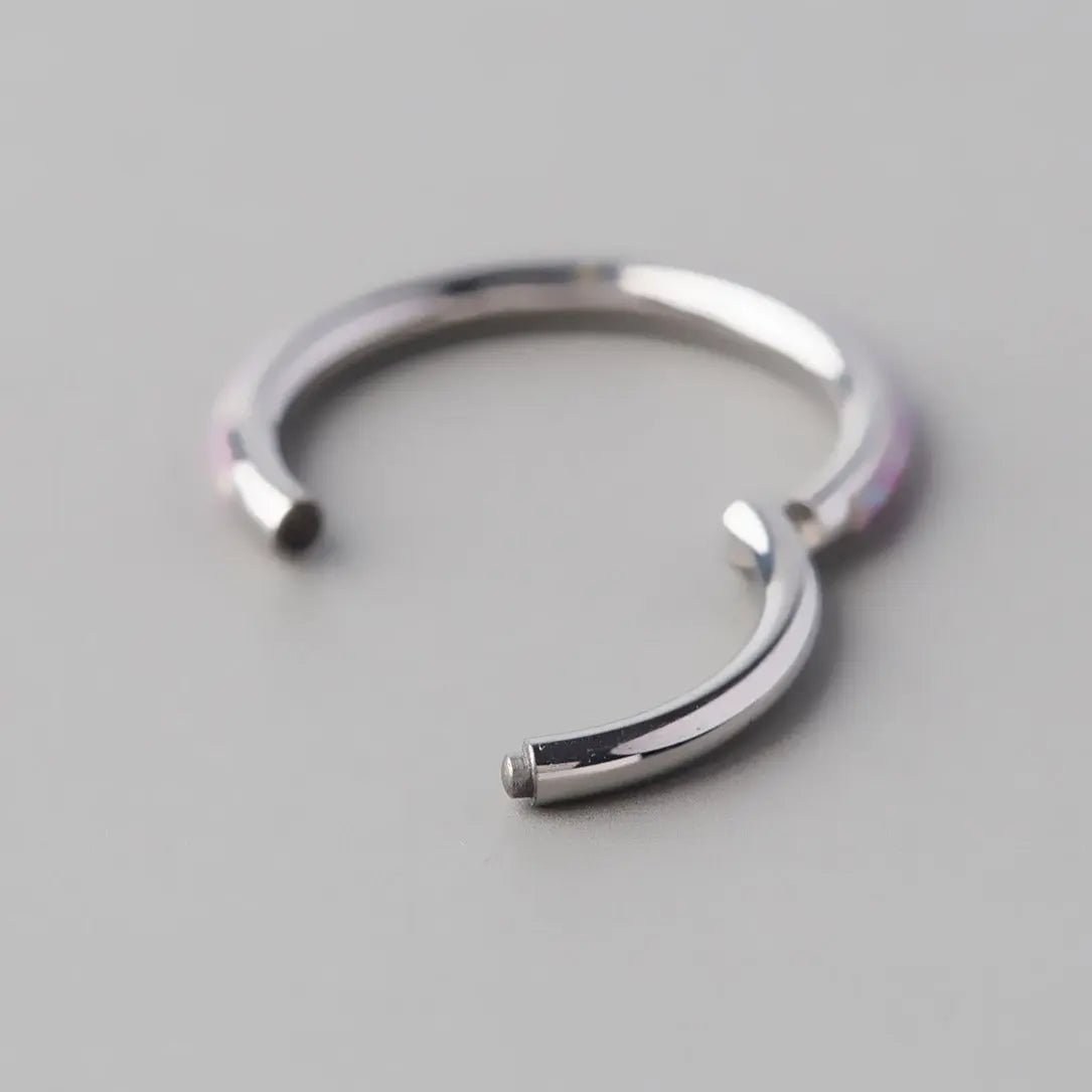 Hinged Segment Ring Side Face in Pink Opal - Titanium - Camden Body Jewellery