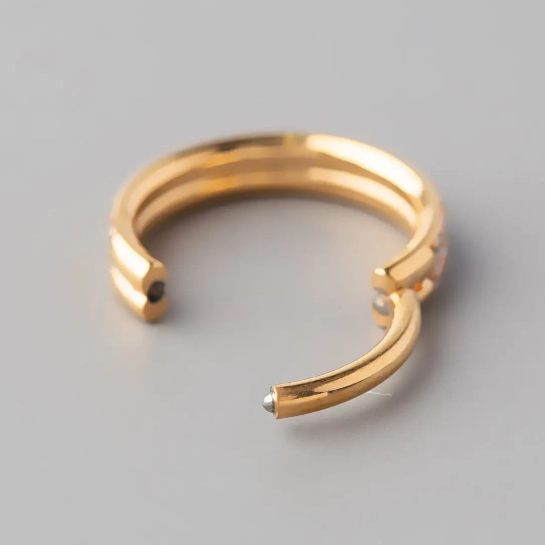 Hinged Segment Huggie Double Rows CZ Paved in Gold (Pair) - Titanium - Camden Body Jewellery
