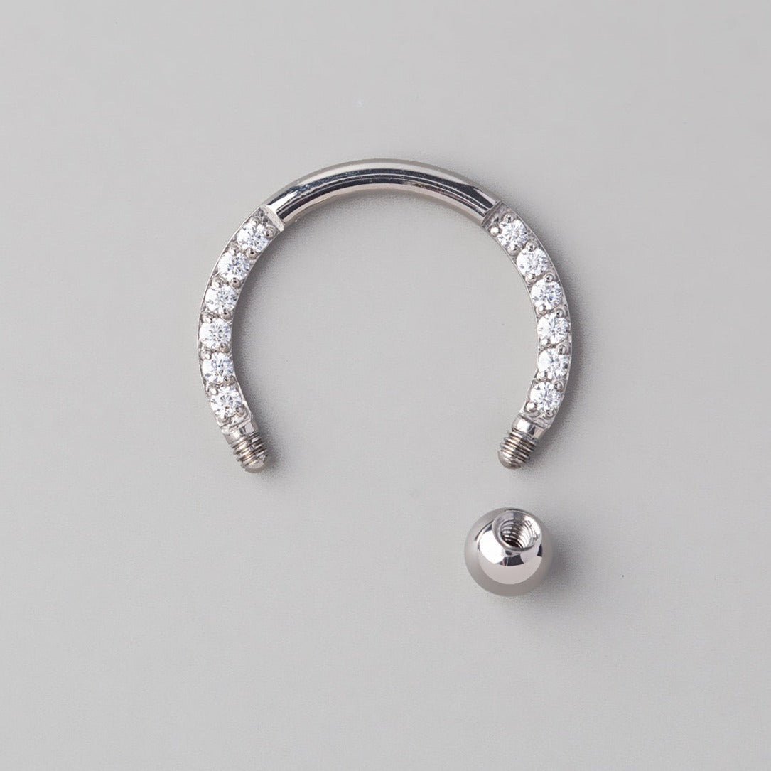 Circular Barbell with CZ Stones in Silver - Titanium - Camden Body Jewellery