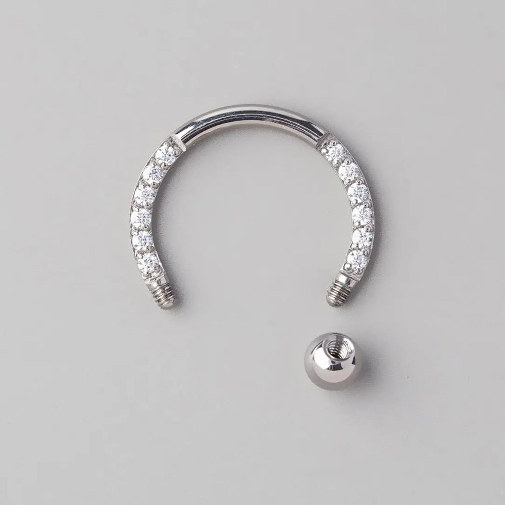 Circular Barbell with CZ Stones in Silver - Titanium