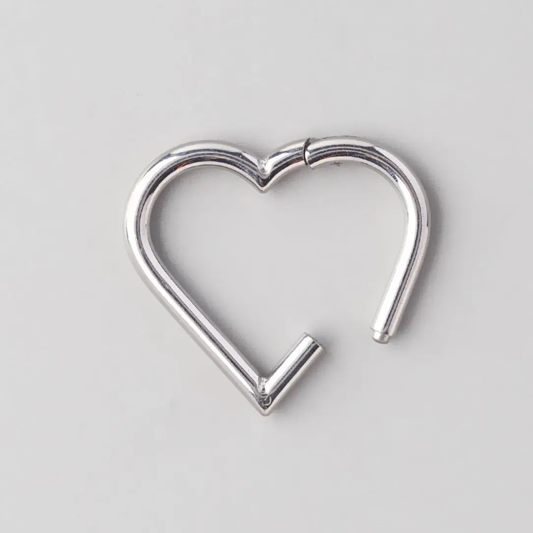 Hinged Segment Ring Heart Shape in Silver - Titanium - Camden Body Jewellery