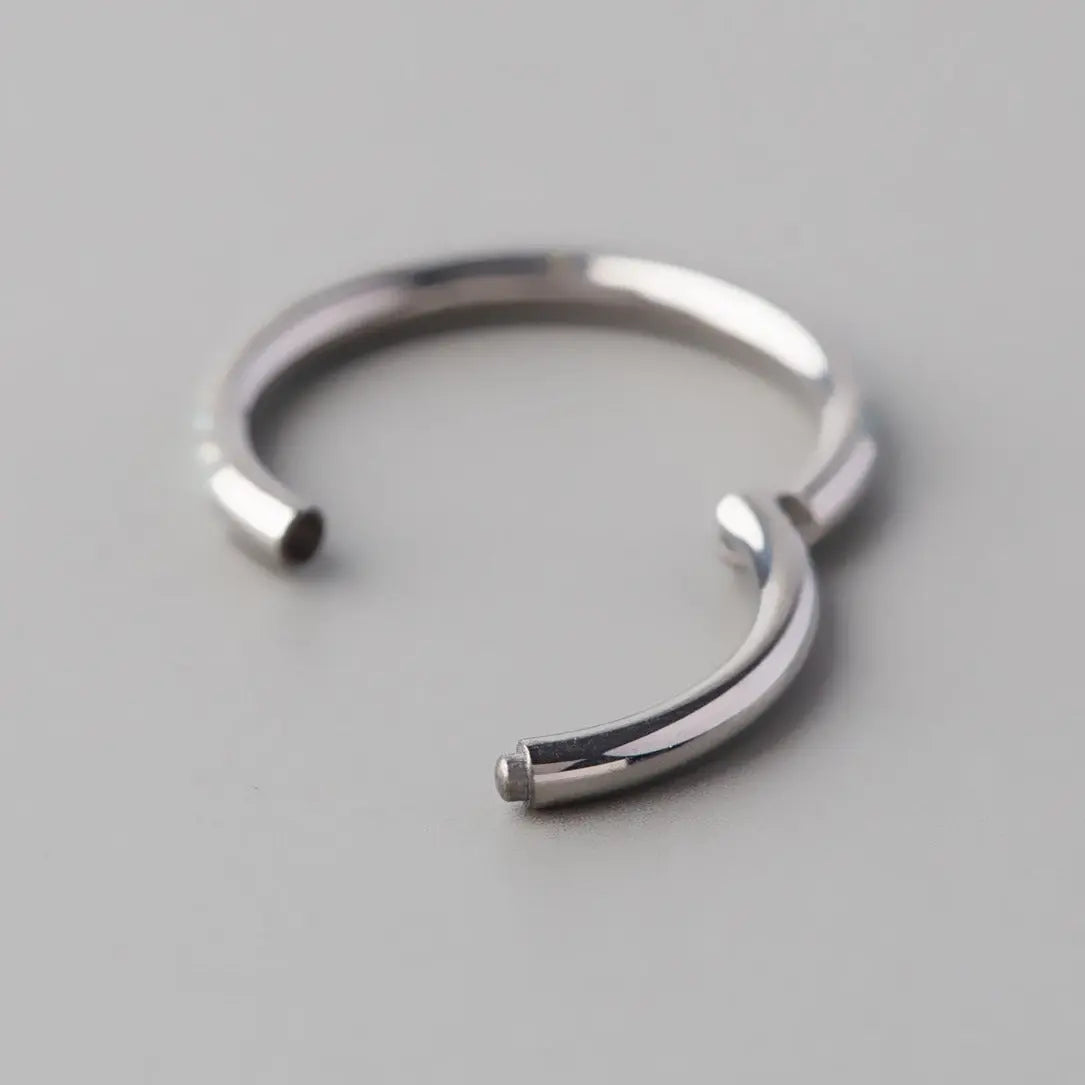 Hinged Segment Ring White Opal Side Stoned Paved Face in Silver - Titanium - Camden Body Jewellery