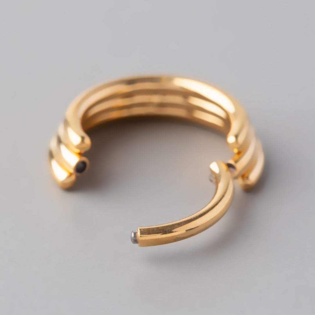 Hinged Segment Ring 3 Tier Stacked in Gold - Titanium - Camden Body Jewellery