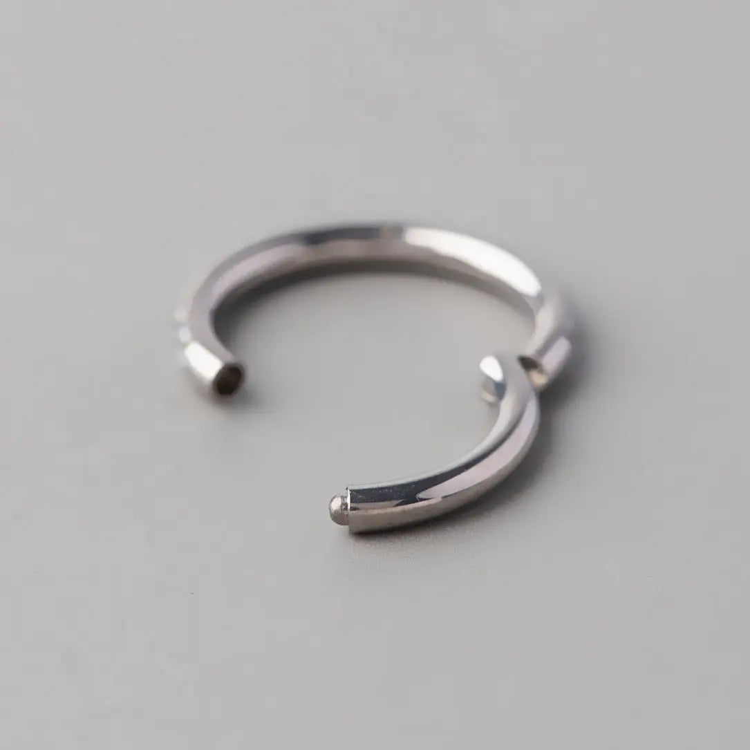 Hinged Segment Ring Clear CZ Side Face in Silver - Titanium - Camden Body Jewellery