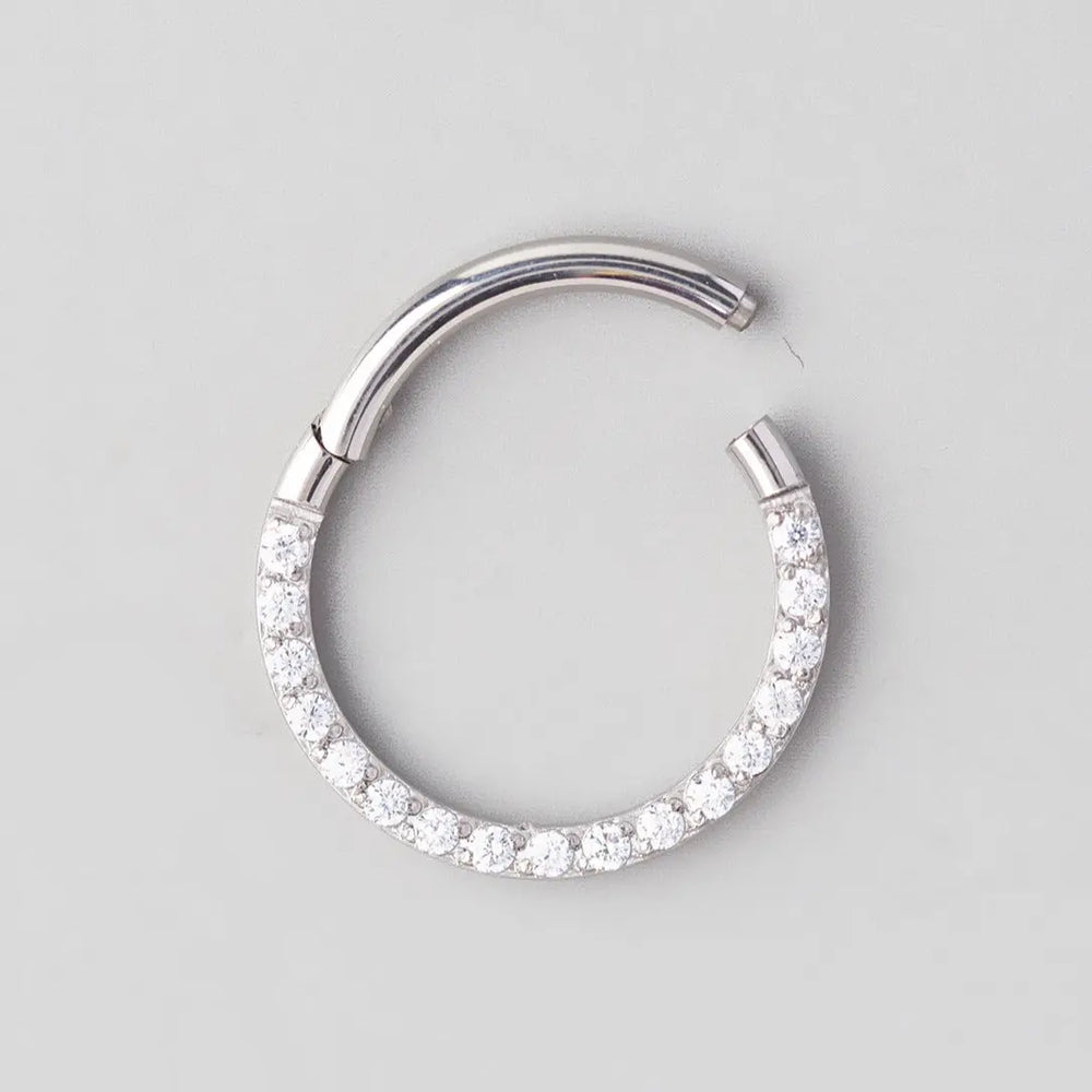 Hinged Segment Ring Front Face Clear CZ in Silver - Titanium