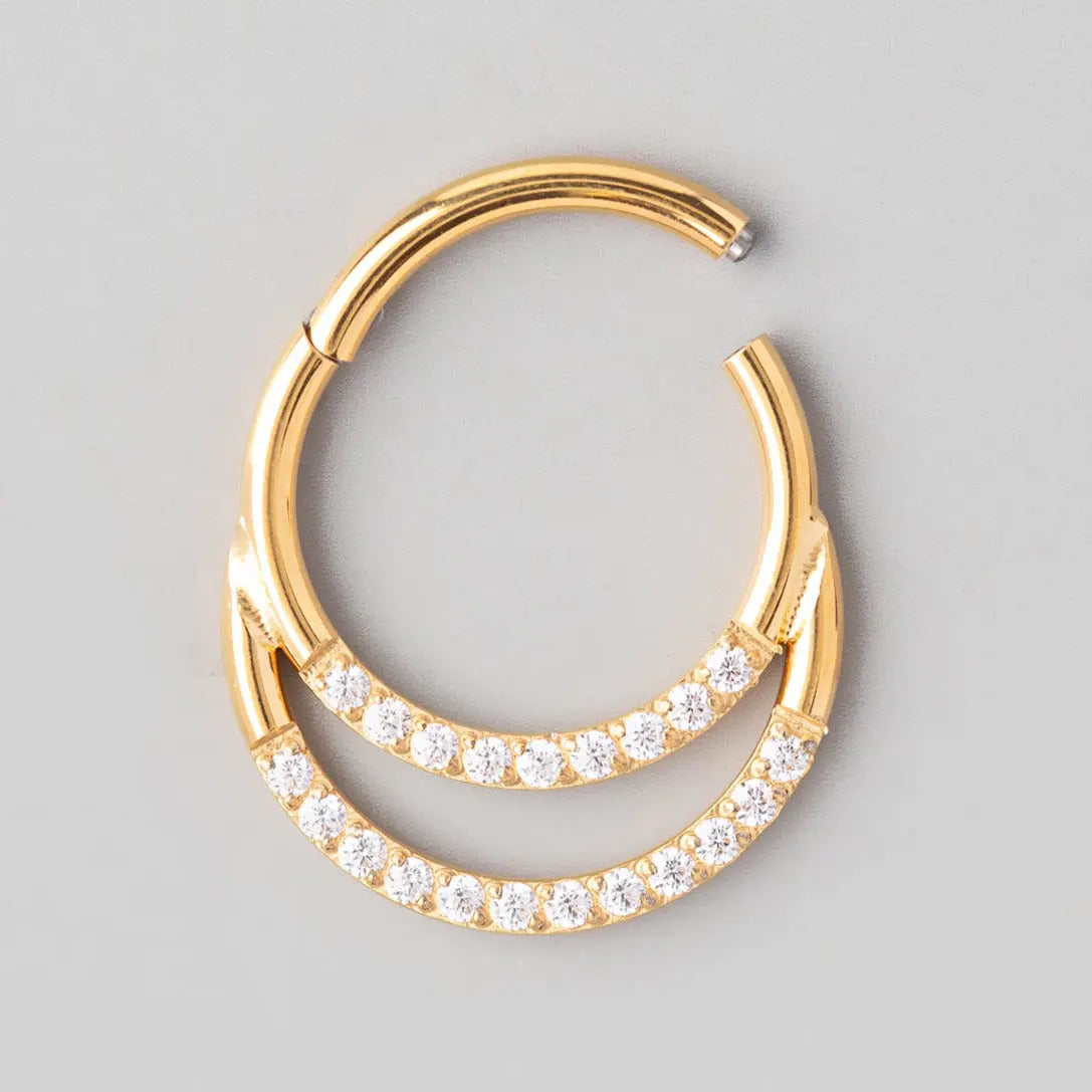 Hinged Segment Ring & Half Hoop Front CZ Face in Gold  - Titanium - Camden Body Jewellery