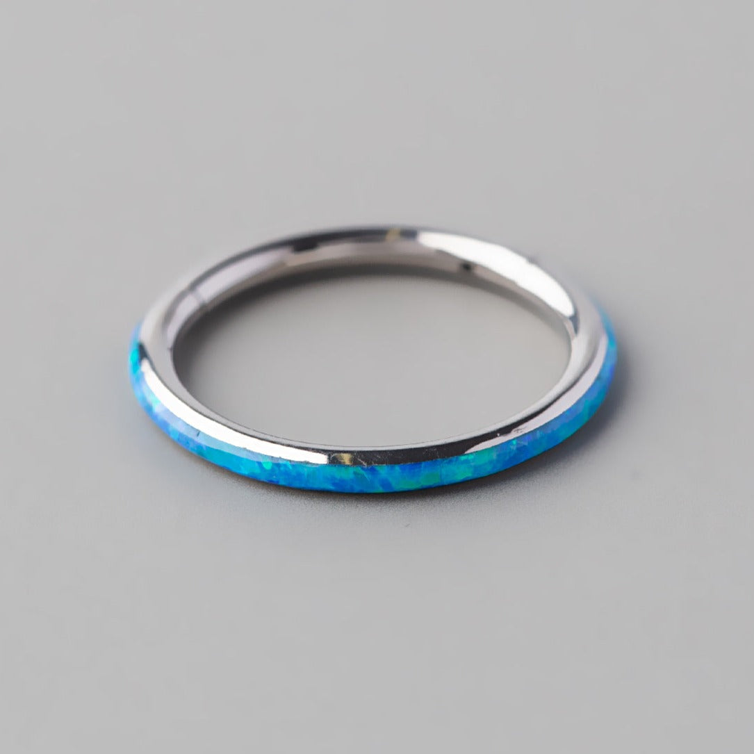 Hinged Segment Ring Side Face in Blue Opal - Titanium - Camden Body Jewellery