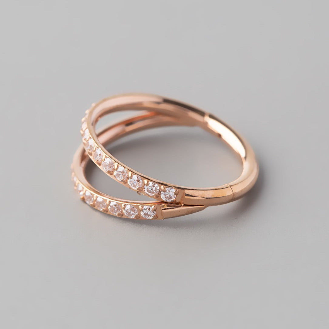 Hinged Segment Ring Double Stack CZ Faced in Rose Gold - Titanium - Camden Body Jewellery