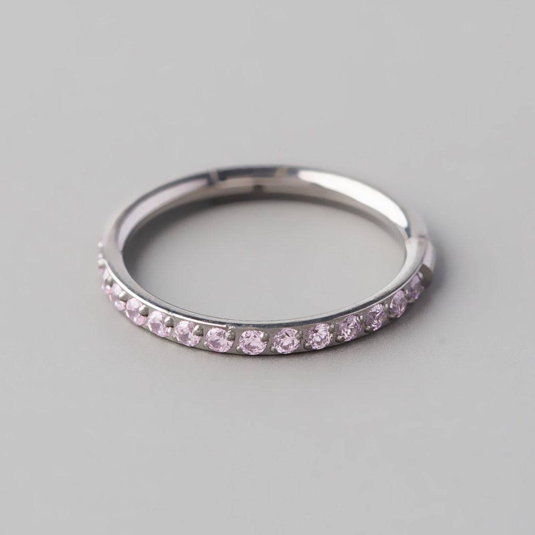 Hinged Segment Ring Pink CZ Side Face in Silver - Titanium - Camden Body Jewellery