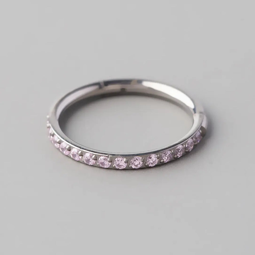 Hinged Segment Ring Pink CZ Side Face in Silver - Titanium