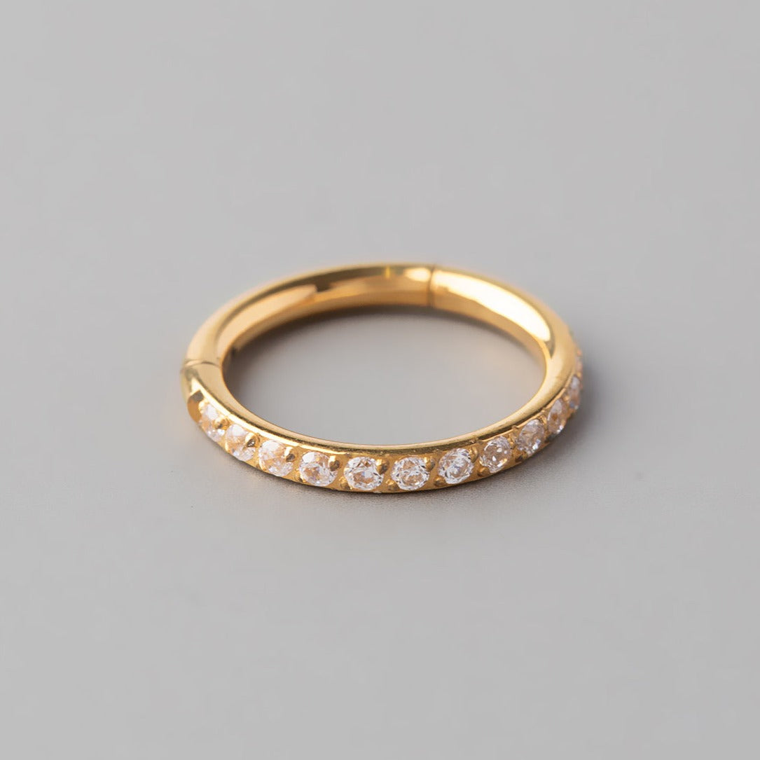 Hinged Segment Ring Clear CZ Side Face in Gold - Titanium - Camden Body Jewellery