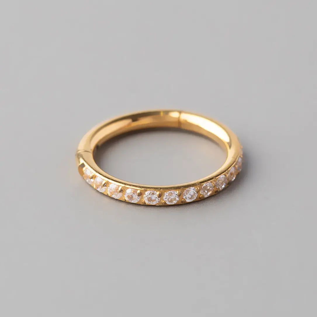 Hinged Segment Ring Clear CZ Side Face in Gold - Titanium - Camden Body Jewellery