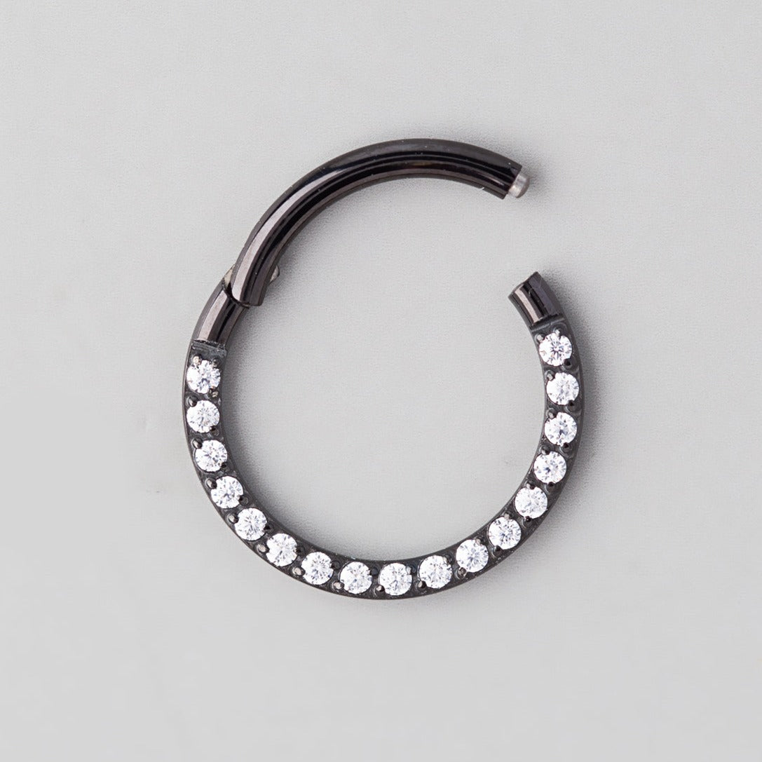Hinged Segment Ring Front Face CZ in Black - Titanium - Camden Body Jewellery