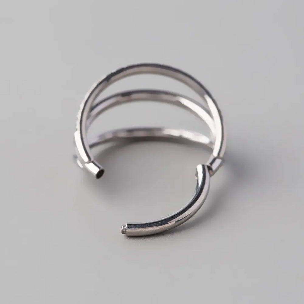Hinged Segment Ring Triple Stack Clear CZ Faced in Silver - Titanium