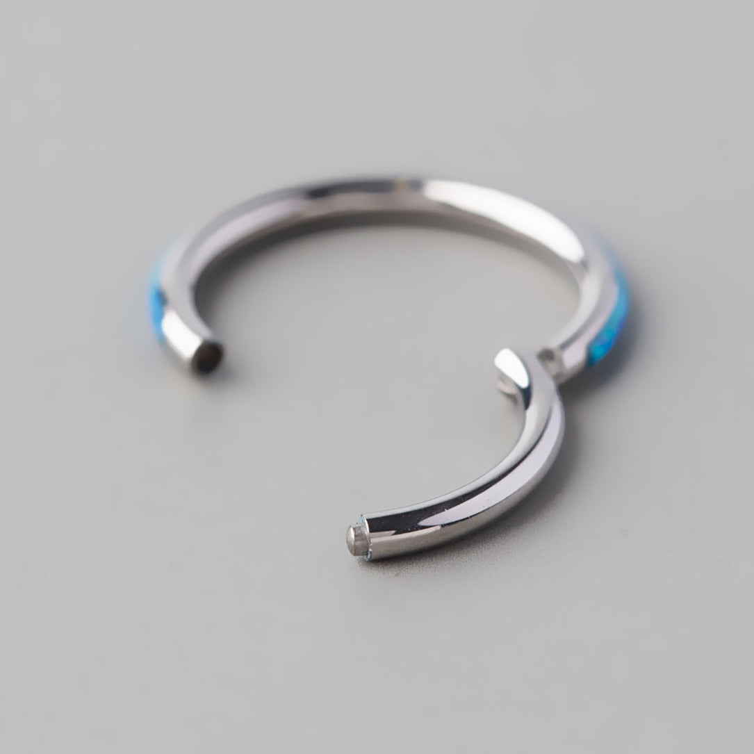 Hinged Segment Ring Side Face in Blue Opal - Titanium - Camden Body Jewellery