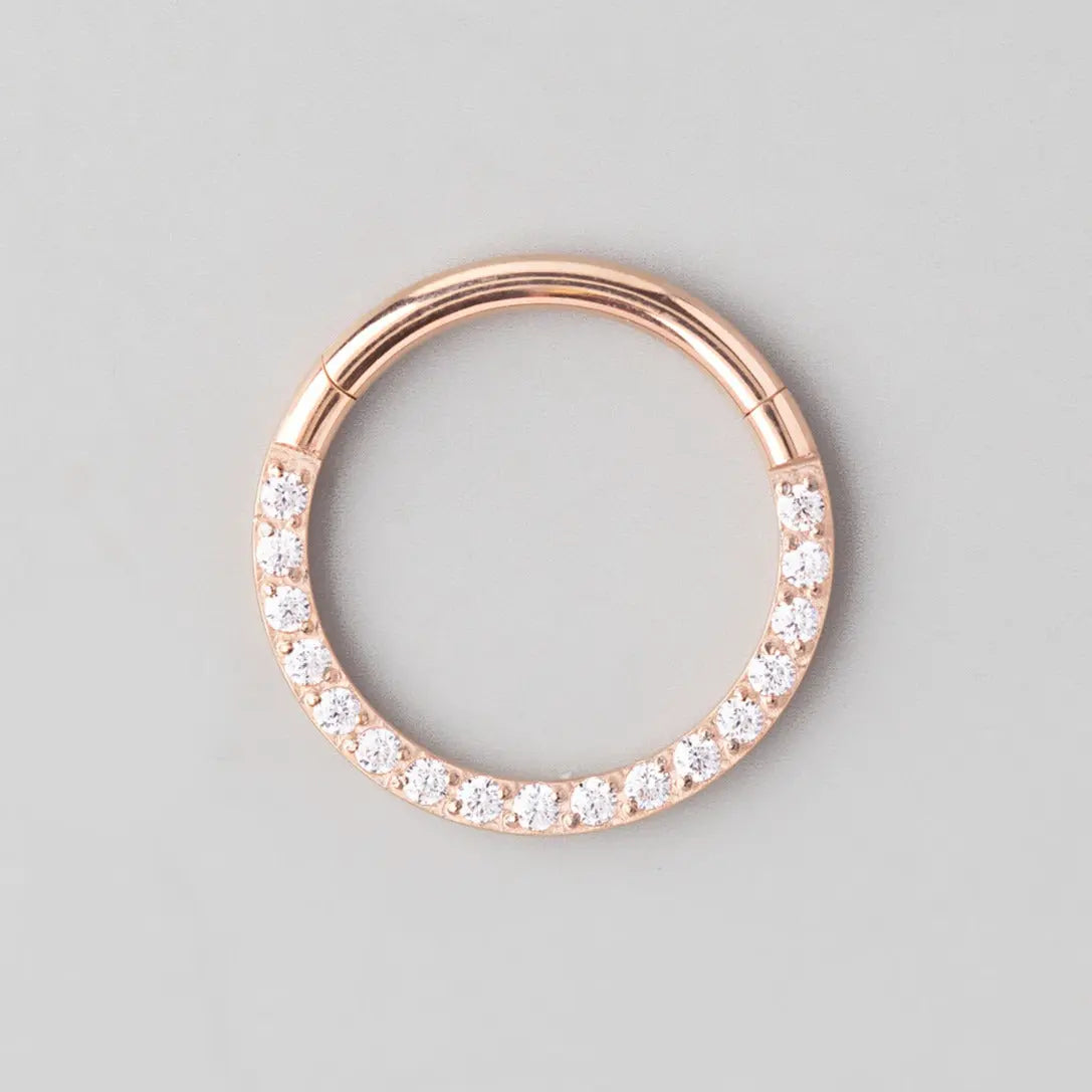 Hinged Segment Ring Front Face CZ in Rose Gold - Titanium - Camden Body Jewellery