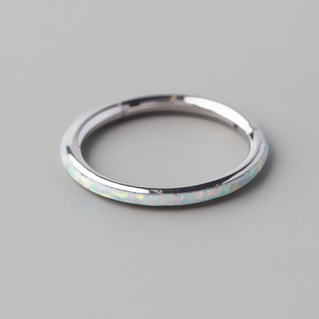 Hinged Segment Ring Side Face in White Opal - Titanium - Camden Body Jewellery