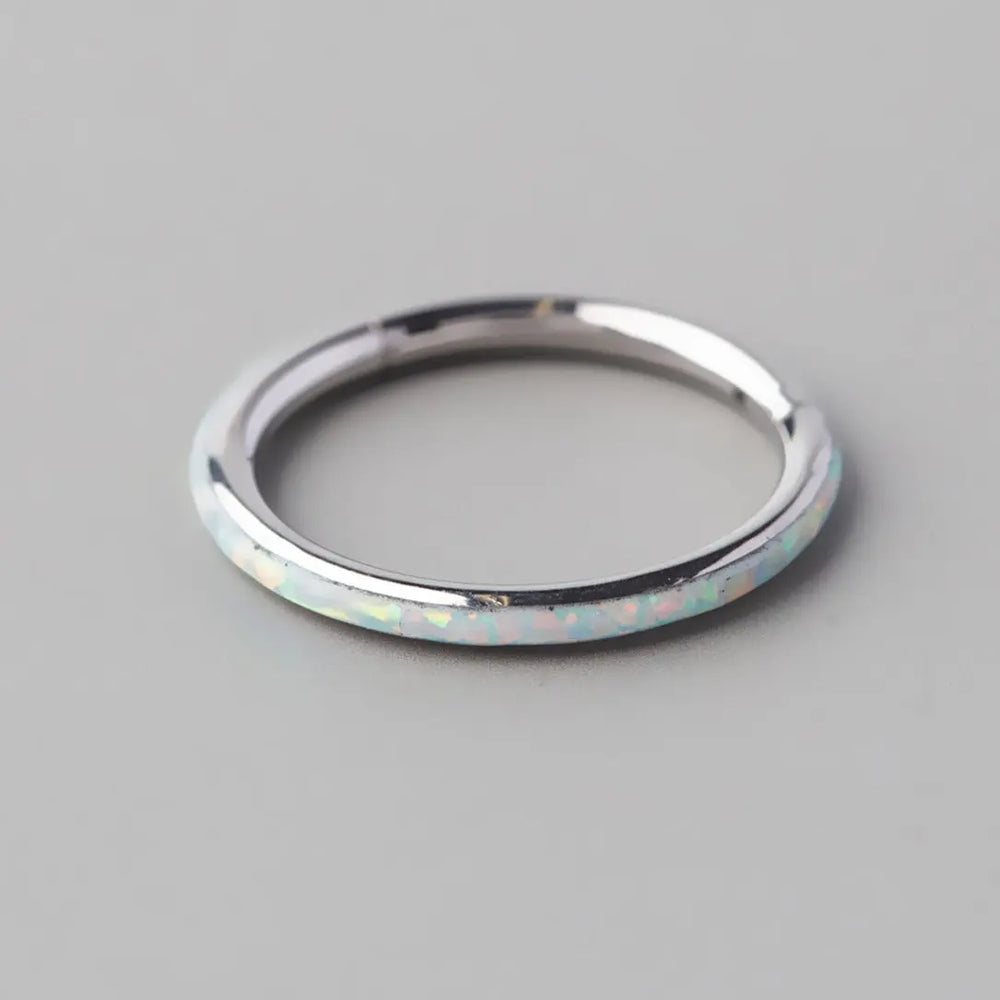 Hinged Segment Ring Side Face in White Opal - Titanium