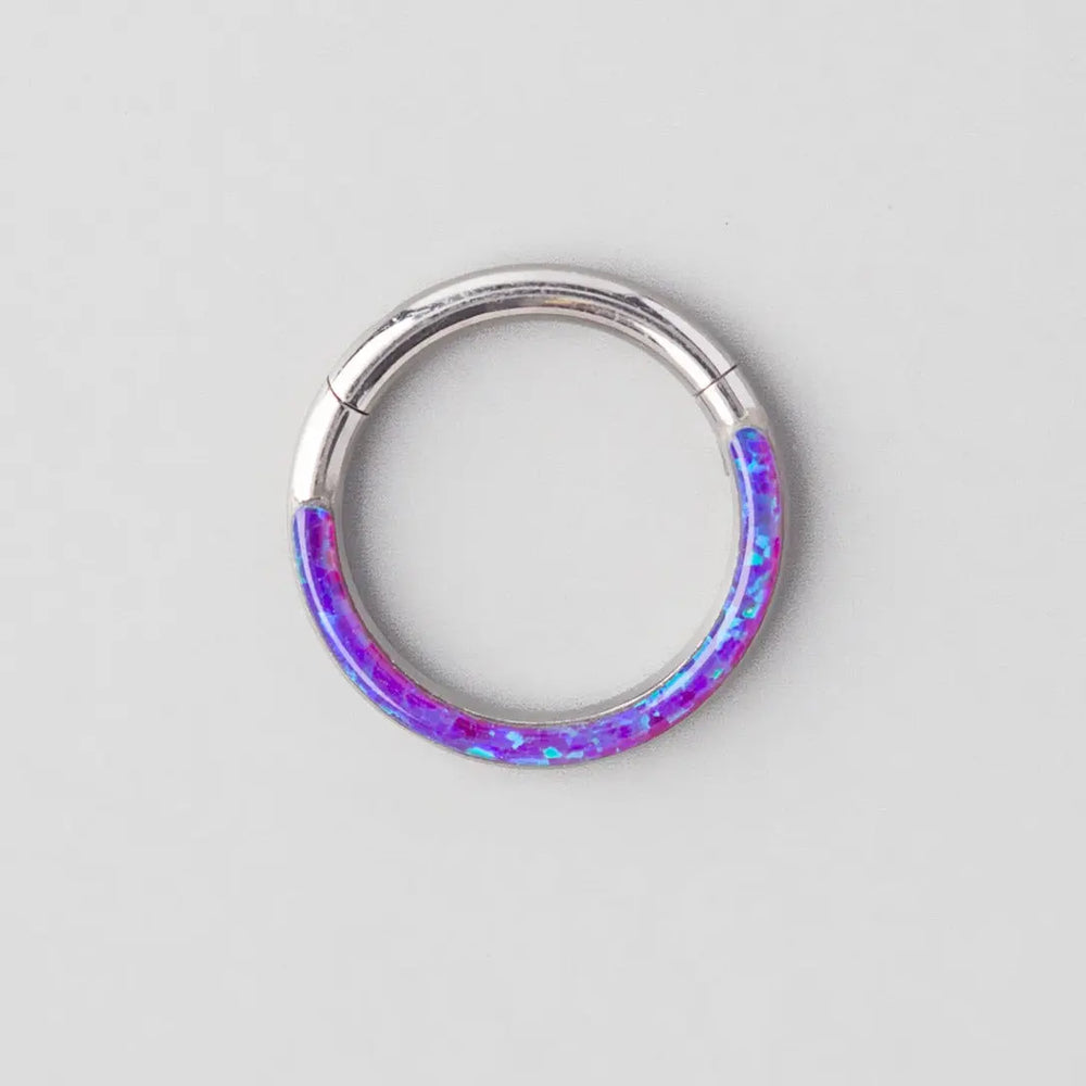 Hinged Segment Ring Front Face in Purple Opal Stone - Titanium