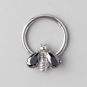Hinged Segment Ring Bee CZ Wings in Black Gem - Titanium - Camden Body Jewellery