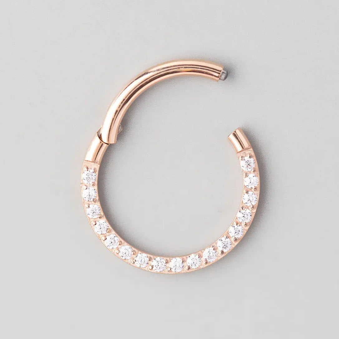 Hinged Segment Ring Front Face CZ in Rose Gold - Titanium - Camden Body Jewellery