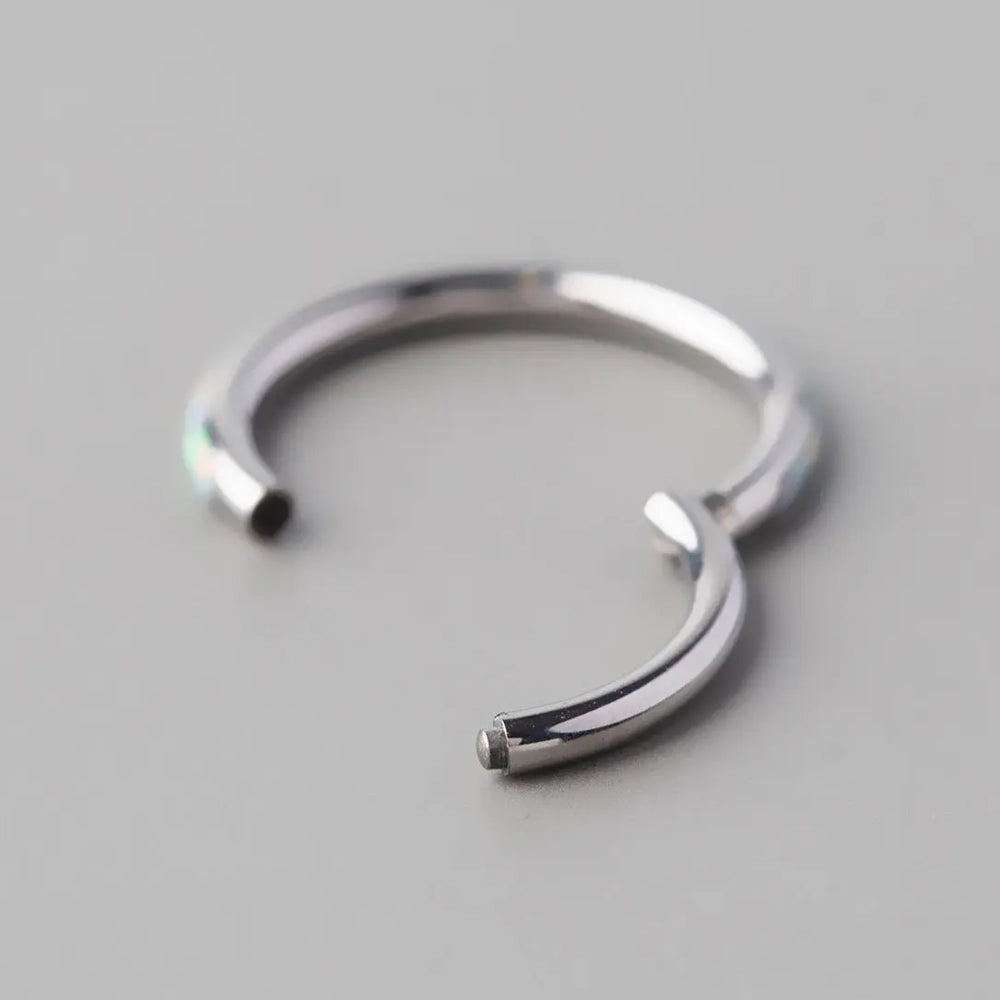 Hinged Segment Ring Side Face in White Opal - Titanium