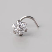 Screw Shape Nose Stud Six Flower CZ - Titanium - Camden Body Jewellery