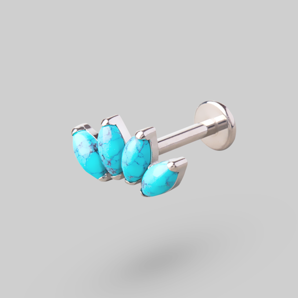 Quadruple Marquise Stone Labret in Turquoise - Titanium - Camden Body Jewellery