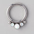 3 White Opal Gem 2 Beads Hinged Segment Hoop in Silver - Titanium - Camden Body Jewellery