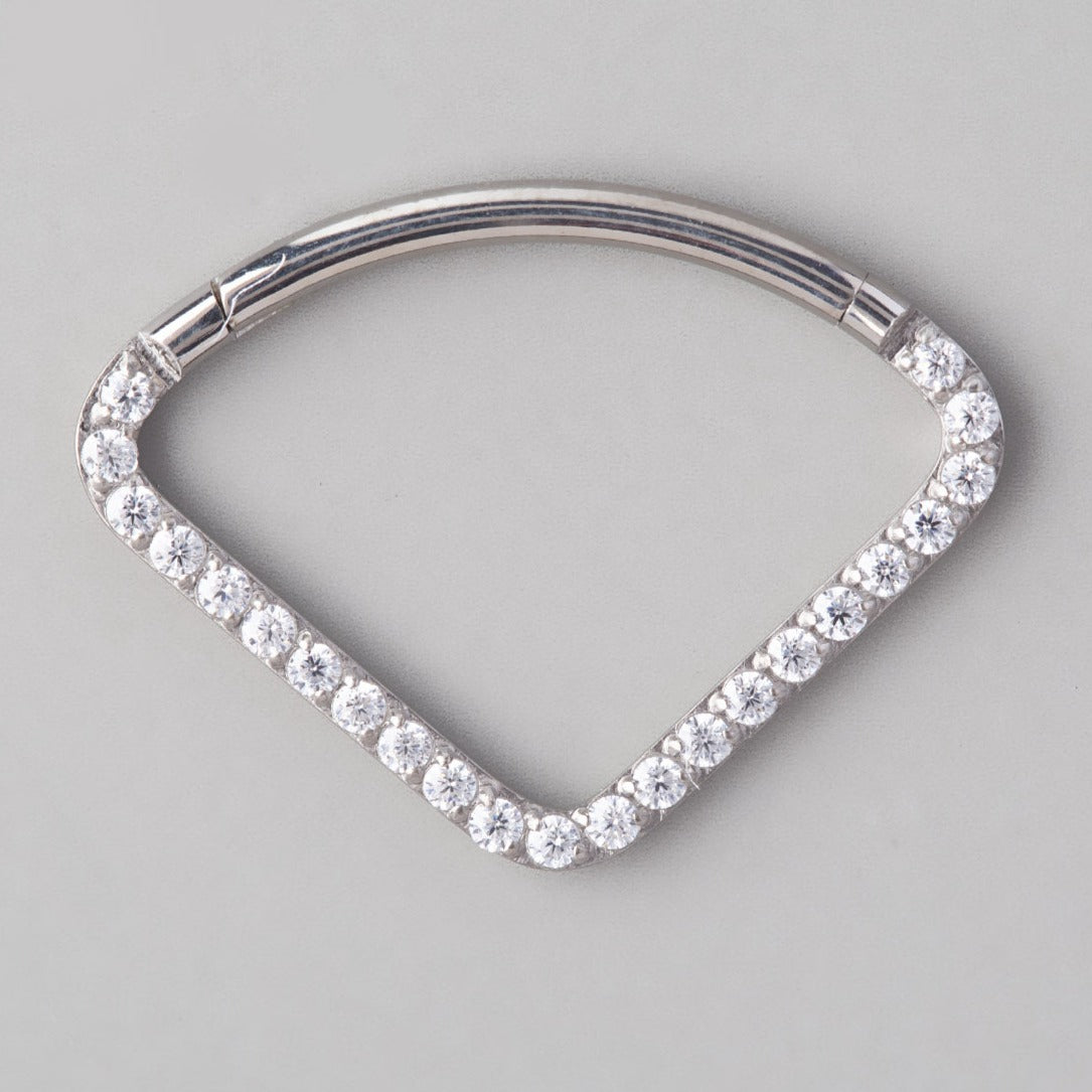 Arc Sector CZ Paved Face Segment Hoop in Silver - Titanium - Camden Body Jewellery