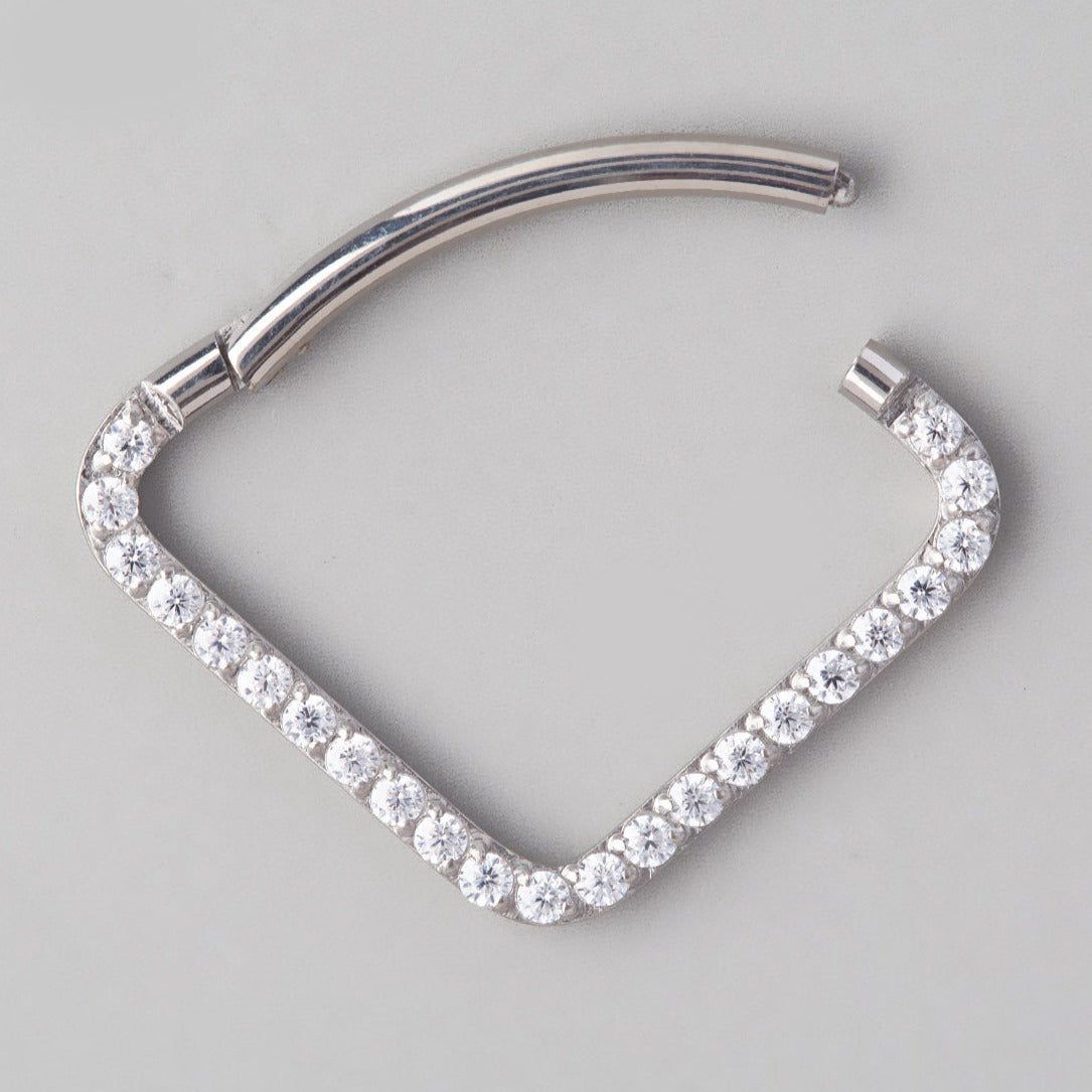 Arc Sector CZ Paved Face Segment Hoop in Silver - Titanium - Camden Body Jewellery